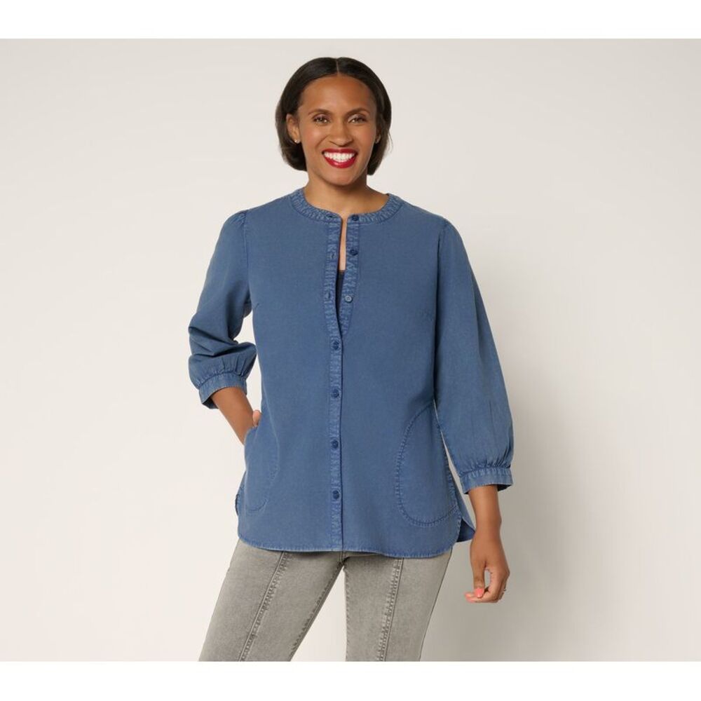 LEGO Women's Top Sz XL Button Front 100% Cotton Washed Shirt Blue A698988